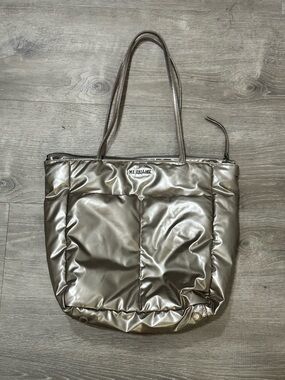 MZ Wallace Metallic Pewter Quilted Tote with Detachable Strap